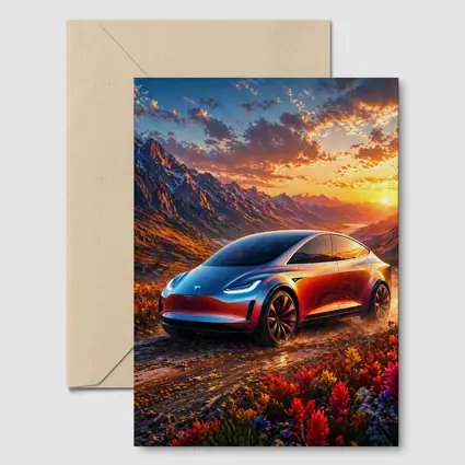 Tesla Model Y Mountain Sunset Landscape