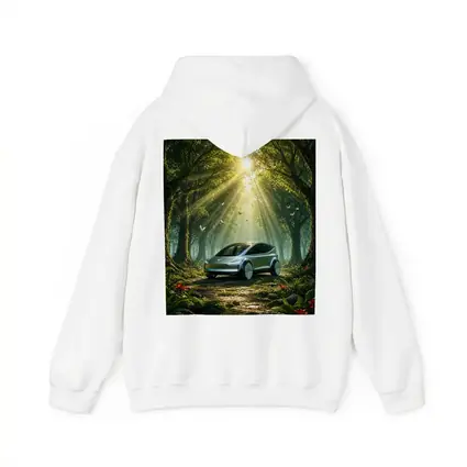 Tesla Model Y Futuristic Forest Sun Rays