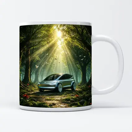 Tesla Model Y Futuristic Forest Sun Rays