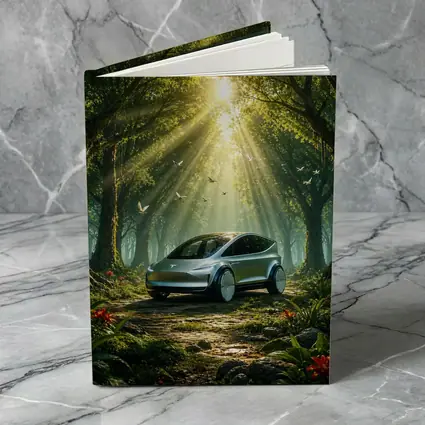 Tesla Model Y Futuristic Forest Sun Rays