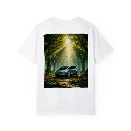 Tesla Model Y Futuristic Forest Sun Rays