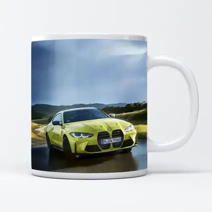 BMW M4 Competition Yellow on Wet Road