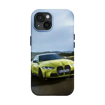 BMW M4 Competition Yellow on Wet Road