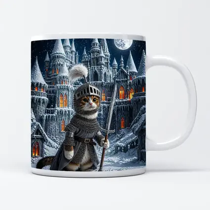 Cat Knight Snow Castle Moon Night