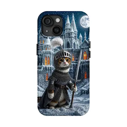 Cat Knight Snow Castle Moon Night