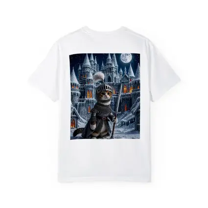 Cat Knight Snow Castle Moon Night