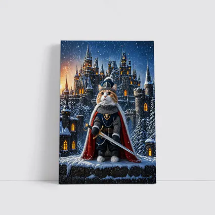 Knight Cat in Armor at Snowy Castle