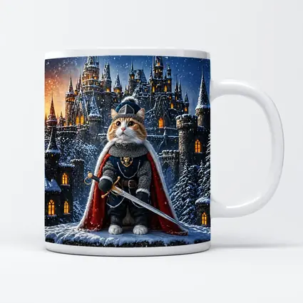 Knight Cat in Armor at Snowy Castle