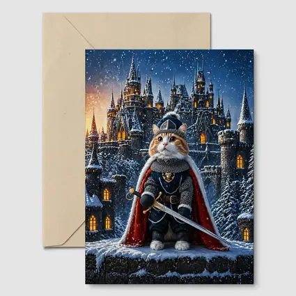 Knight Cat in Armor at Snowy Castle