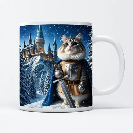 Cat Knight in Armor at Snowy Castle
