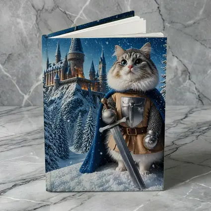 Cat Knight in Armor at Snowy Castle