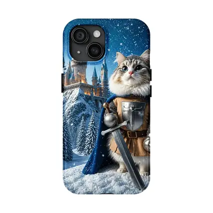Cat Knight in Armor at Snowy Castle
