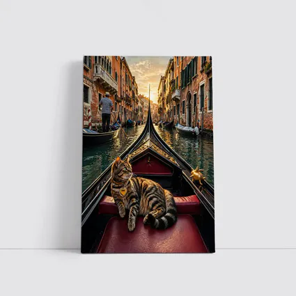 Tabby Cat Relaxing On Venice Gondola Canal