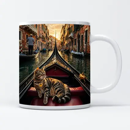 Tabby Cat Relaxing On Venice Gondola Canal