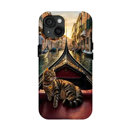 Tabby Cat Relaxing On Venice Gondola Canal