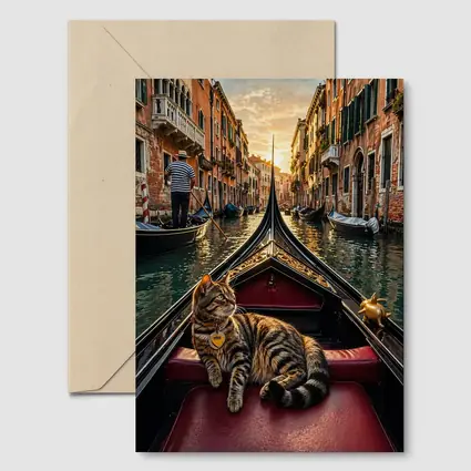 Tabby Cat Relaxing On Venice Gondola Canal