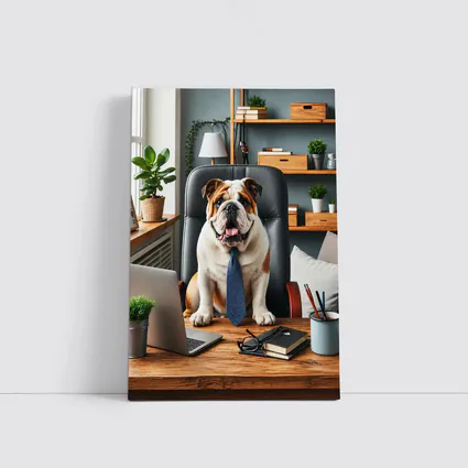 English Bulldog Boss Sitting Office Desk