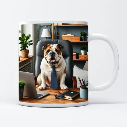 English Bulldog Boss Sitting Office Desk