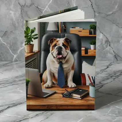English Bulldog Boss Sitting Office Desk