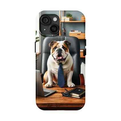English Bulldog Boss Sitting Office Desk