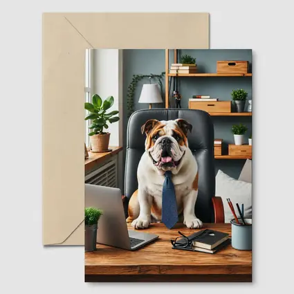 English Bulldog Boss Sitting Office Desk