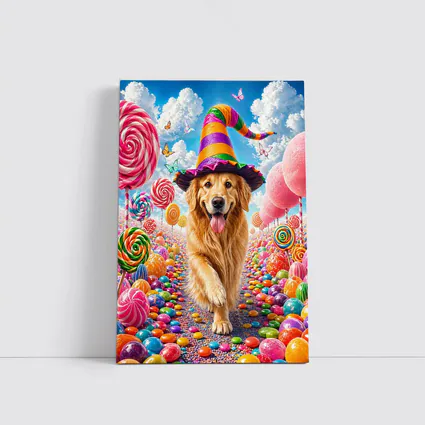 Golden Retriever Witch Hat Candy Land Fantasy