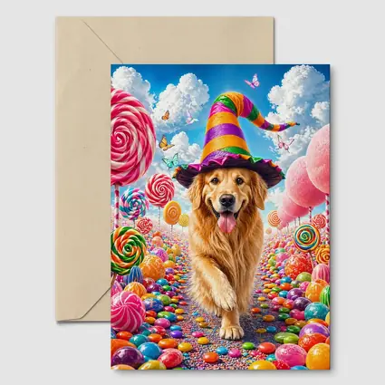 Golden Retriever Witch Hat Candy Land Fantasy