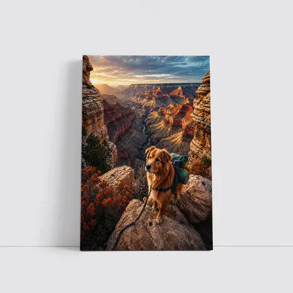 Golden Retriever Hiking Grand Canyon Sunset