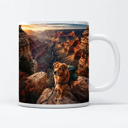 Golden Retriever Hiking Grand Canyon Sunset