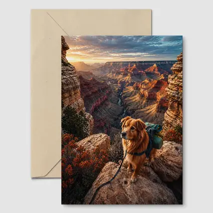 Golden Retriever Hiking Grand Canyon Sunset