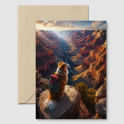 Golden Retriever Hiking Grand Canyon Sunset
