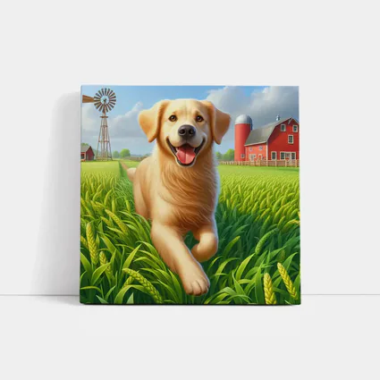 Golden Retriever Running on Green Farm