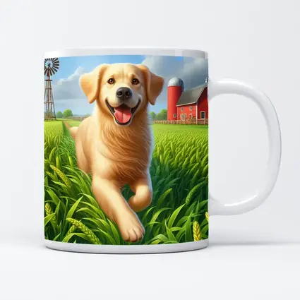 Golden Retriever Running on Green Farm