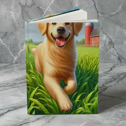 Golden Retriever Running on Green Farm