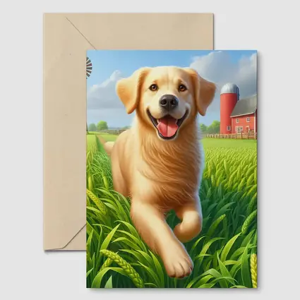 Golden Retriever Running on Green Farm