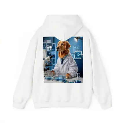 Golden Retriever Scientist In Blue Laboratory