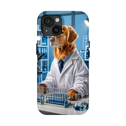 Golden Retriever Scientist In Blue Laboratory