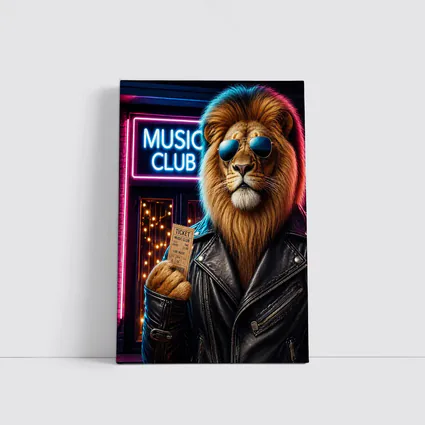 Lion in Leather Jacket at Music Club