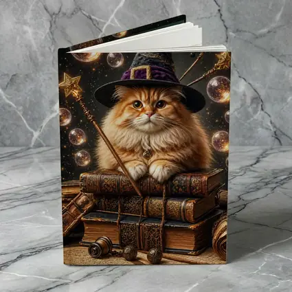 Wizard Cat With Magic Wand And Books