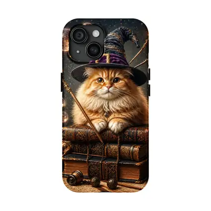 Wizard Cat With Magic Wand And Books
