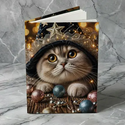 Scottish Fold Cat Wizard Hat Bokeh Lights