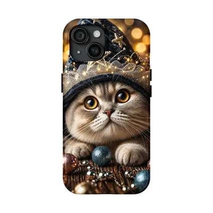 Scottish Fold Cat Wizard Hat Bokeh Lights