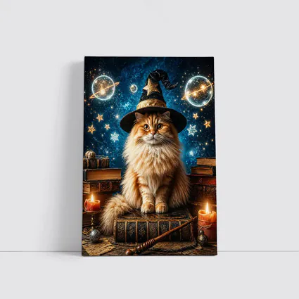 Wizard Cat With Stars And Magic Books