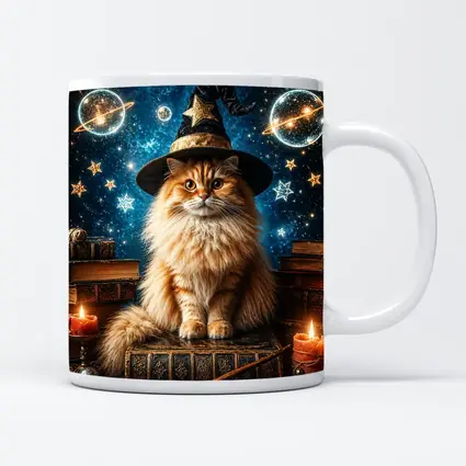 Wizard Cat With Stars And Magic Books