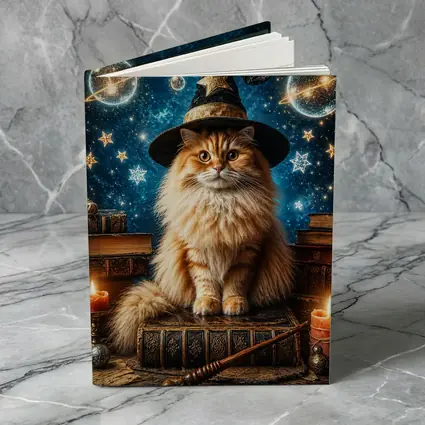 Wizard Cat With Stars And Magic Books