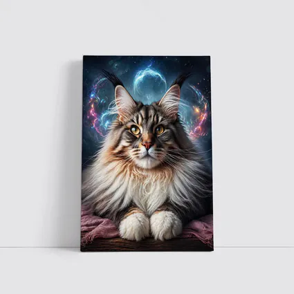 Maine Coon Cat Cosmic Galaxy Fantasy Portrait
