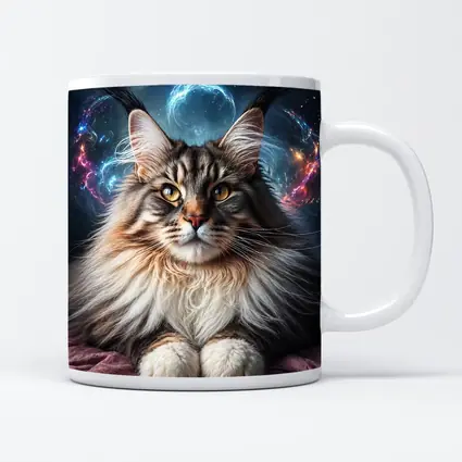 Maine Coon Cat Cosmic Galaxy Fantasy Portrait