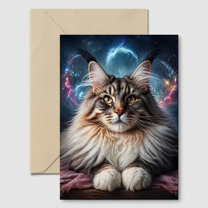 Maine Coon Cat Cosmic Galaxy Fantasy Portrait