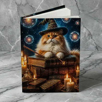 Wizard Cat With Magic Wand And Books