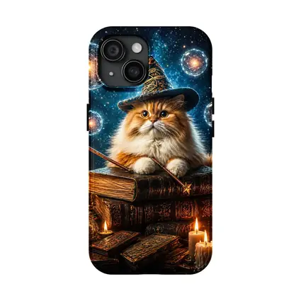 Wizard Cat With Magic Wand And Books